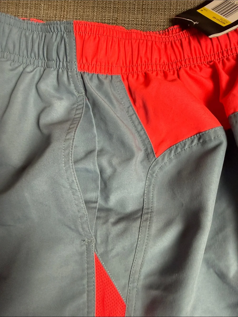 NWT Nike Men's Gray & Neon Red Swim Trunks size M Medium